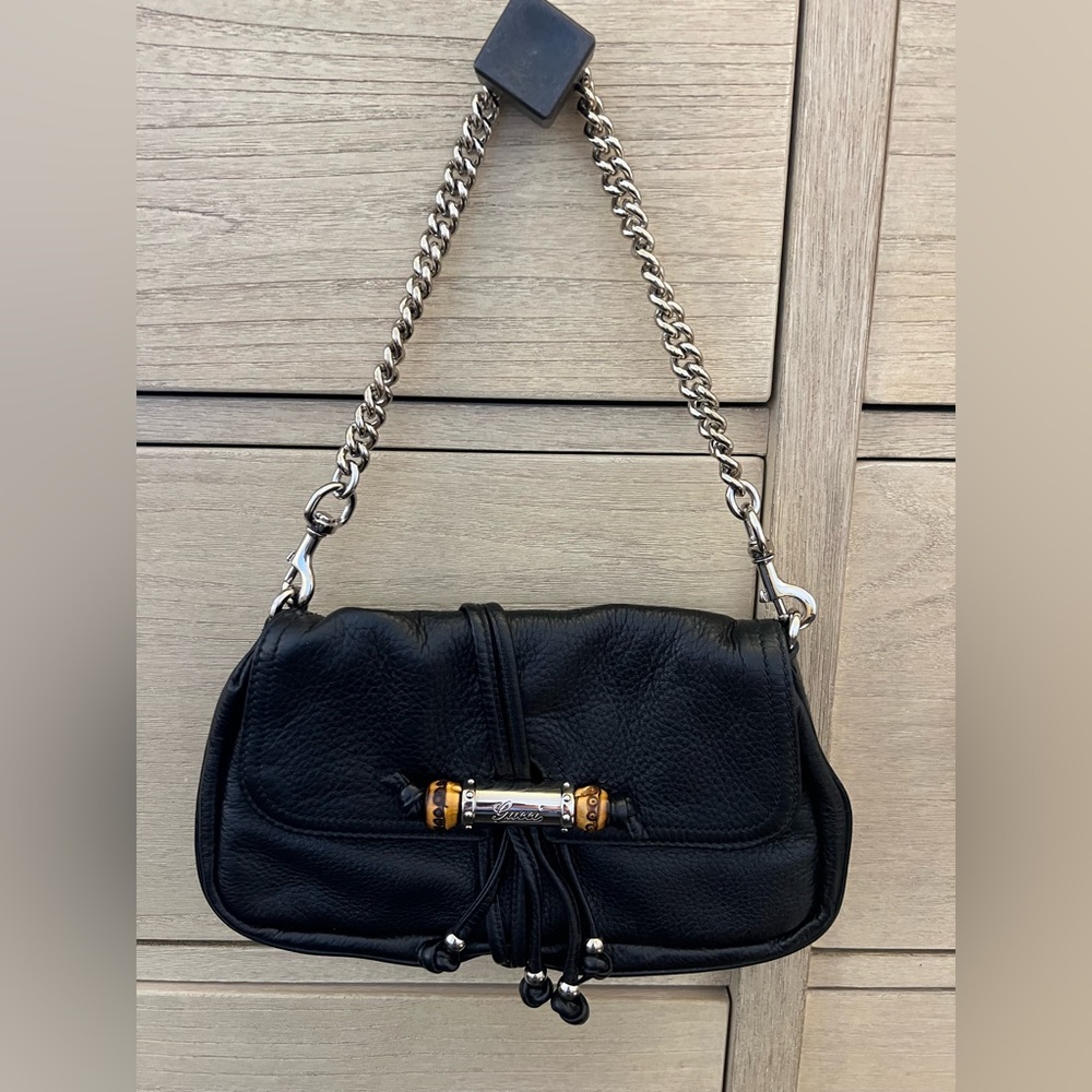 Authentic Gucci Bamboo Croisette Clutch with Detachable Chain Strap